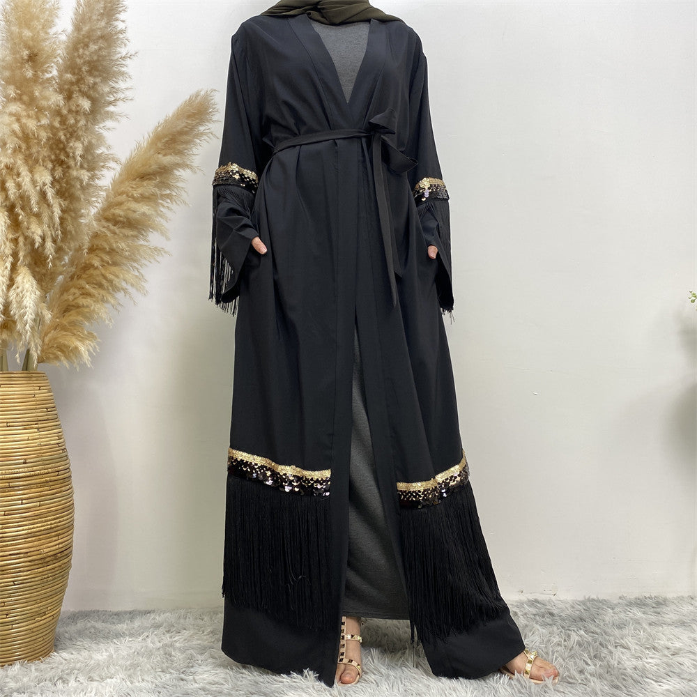 1795 fashion sequin tassel muslim abaya dress