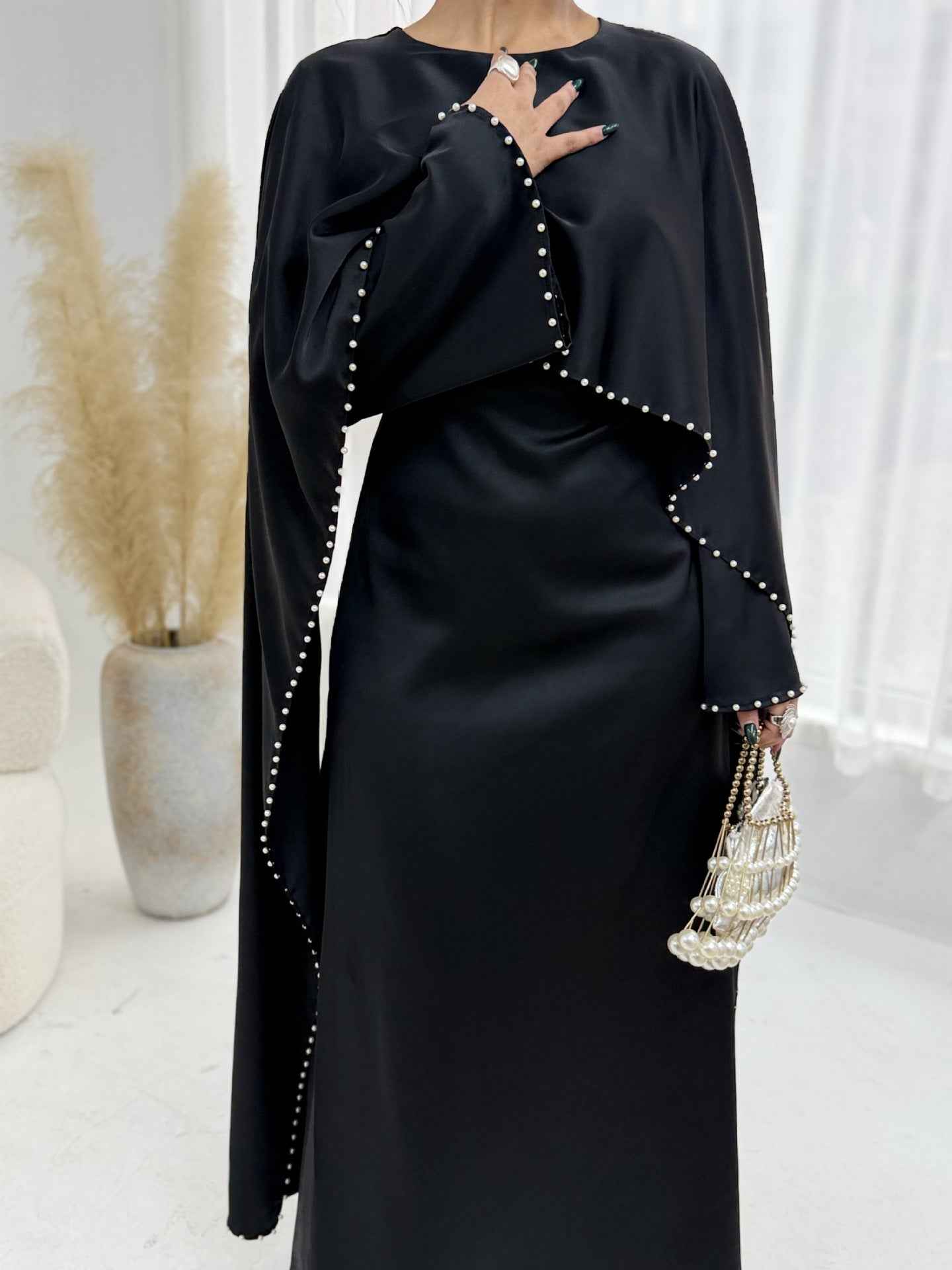 LR1134 Exquisite Pearl-Embellished Abaya – Opulent Craftsmanship, Timeless Elegance
