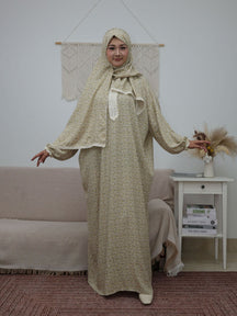 XL001  Floral Print Loose Long Sleeve Integrated Viscose Prayer Set