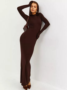 XZ563  Fitted Bodycon Long Sleeve Polyester Dress-MOQ:3