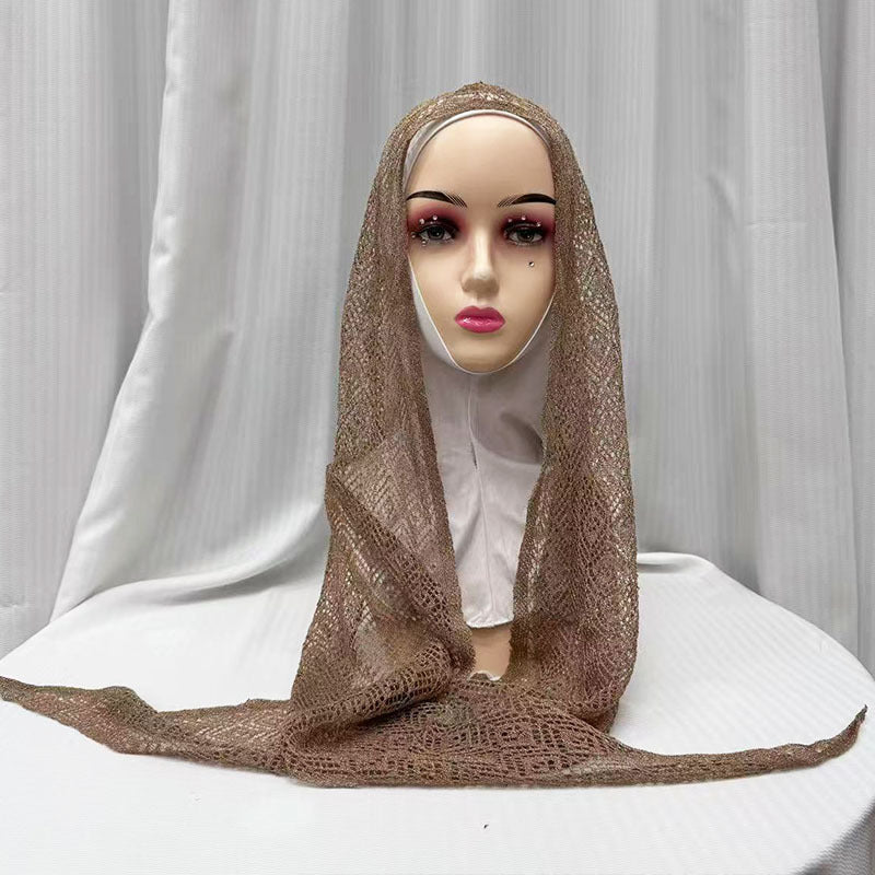 IH123  Exquisite Shiny Thread Diamond Hollow-out Muslim Hijab