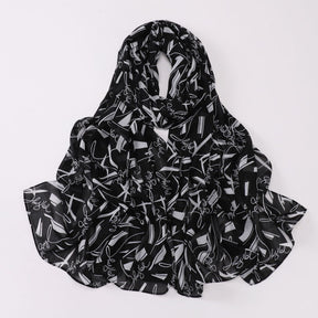 W-0022  Ditsy Floral Printed Pearl Chiffon Hijab