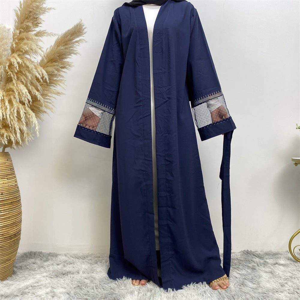 1824 plain mesh cloth spliced muslim abaya dress