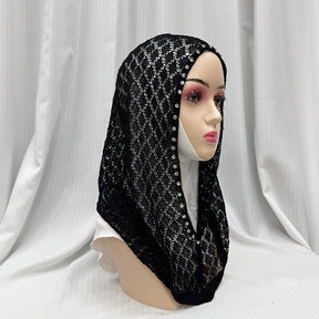 2133-895  Crystal-studded Shiny Thread Breathable Hollow-out Hijab Cap