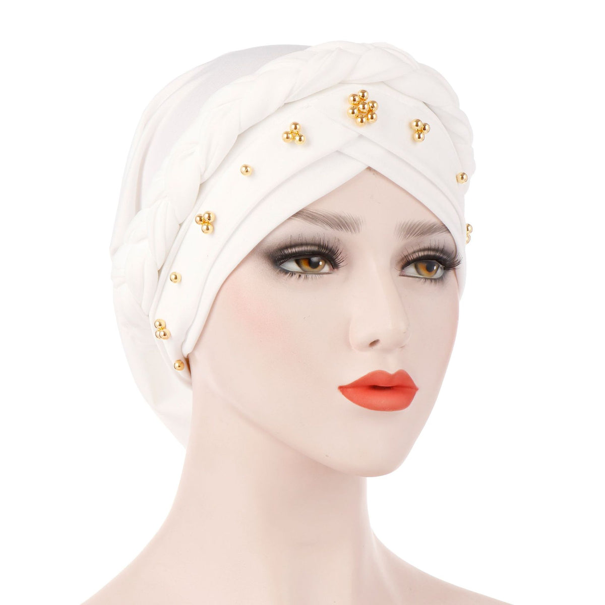 TJM-短辫金珠 golden beads plain hijab turban hat