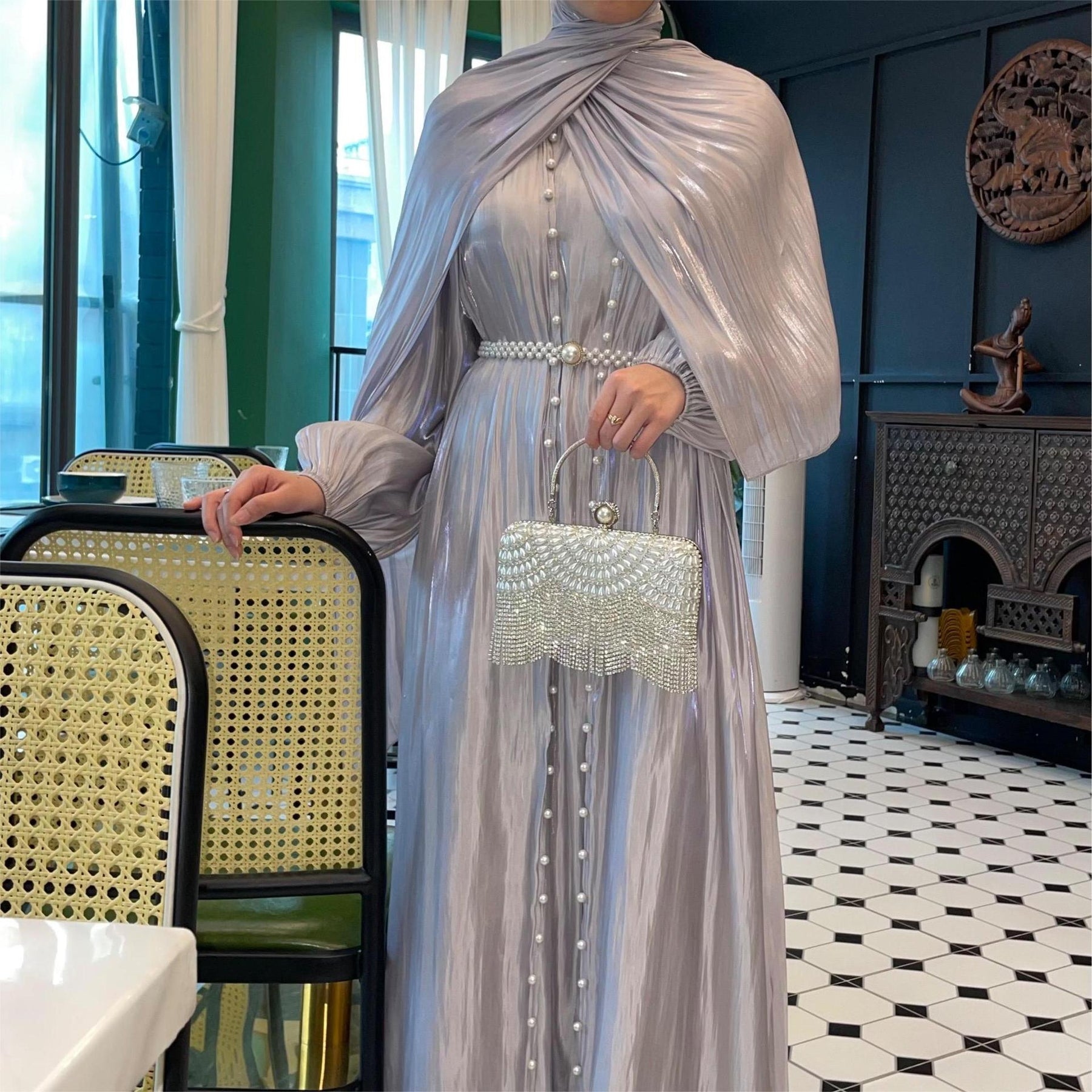 LGS  Muslim clothing flowing yarn three-piece dress