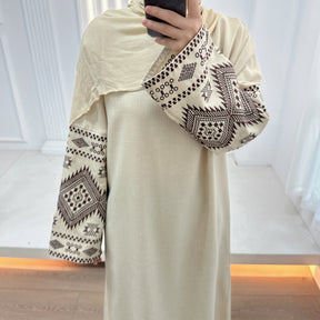 LR901  Embroidered Viscose Plus Size Long Sleeve Dress