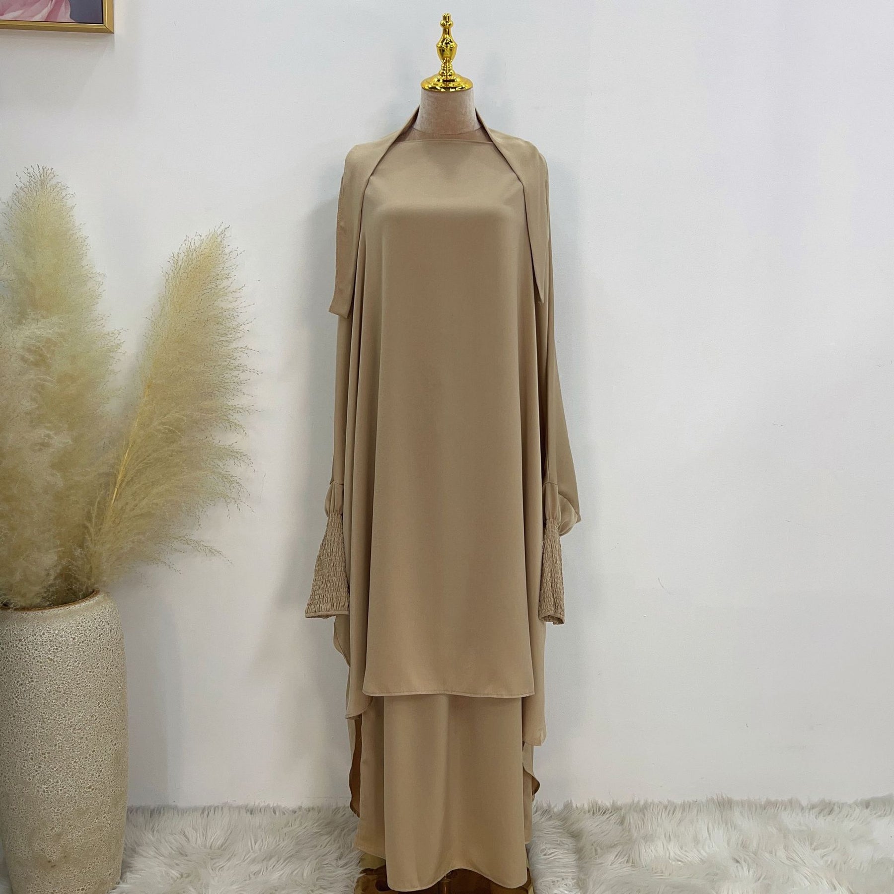 LR618  Plain Flared Abaya Dress Set - Casual Everyday Wear