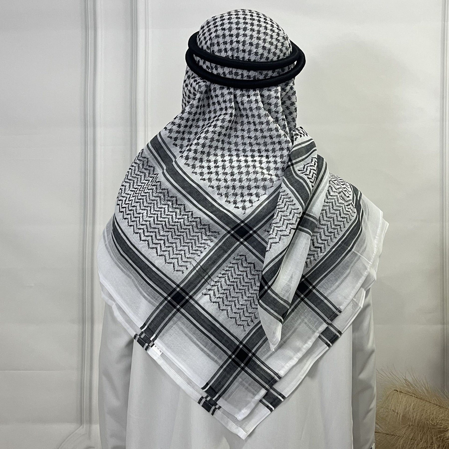 MAN2-22  Muslim men's headscarf turban plaid wave stripes men's headscarf headband set