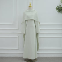 LR1167  Plain Scuba Beaded Shawl + Long Sleeve Dress Set
