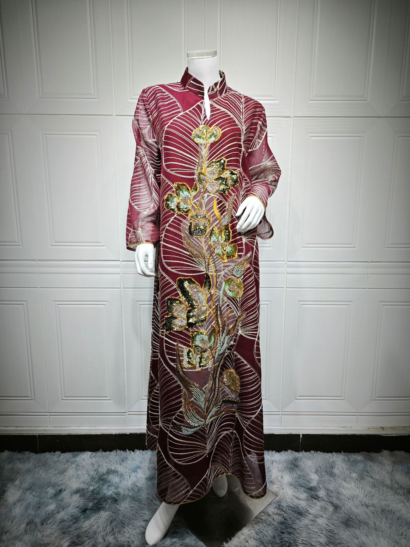 AB485  Mesh Embroidered Maxi Dress Ethnic Women's Clothing