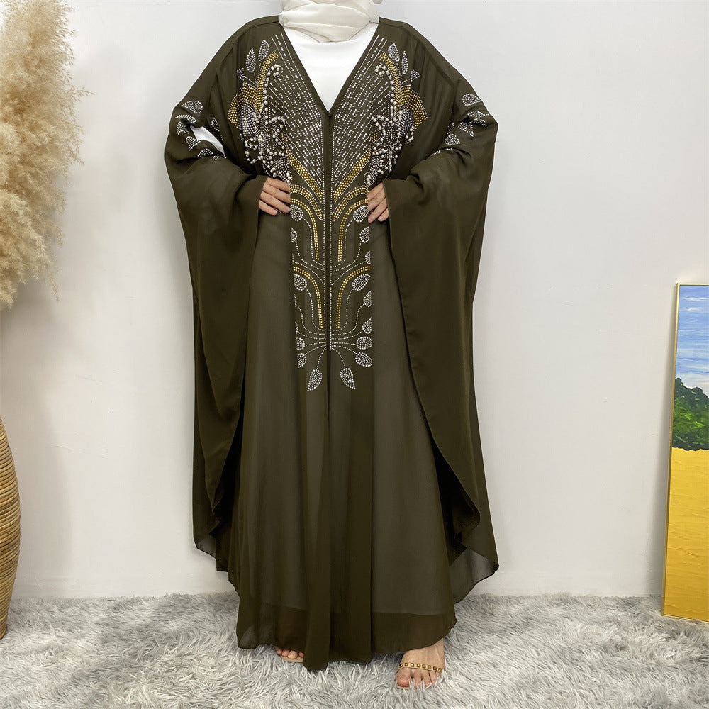 6743 plain stamping rhinestone cardigan abaya