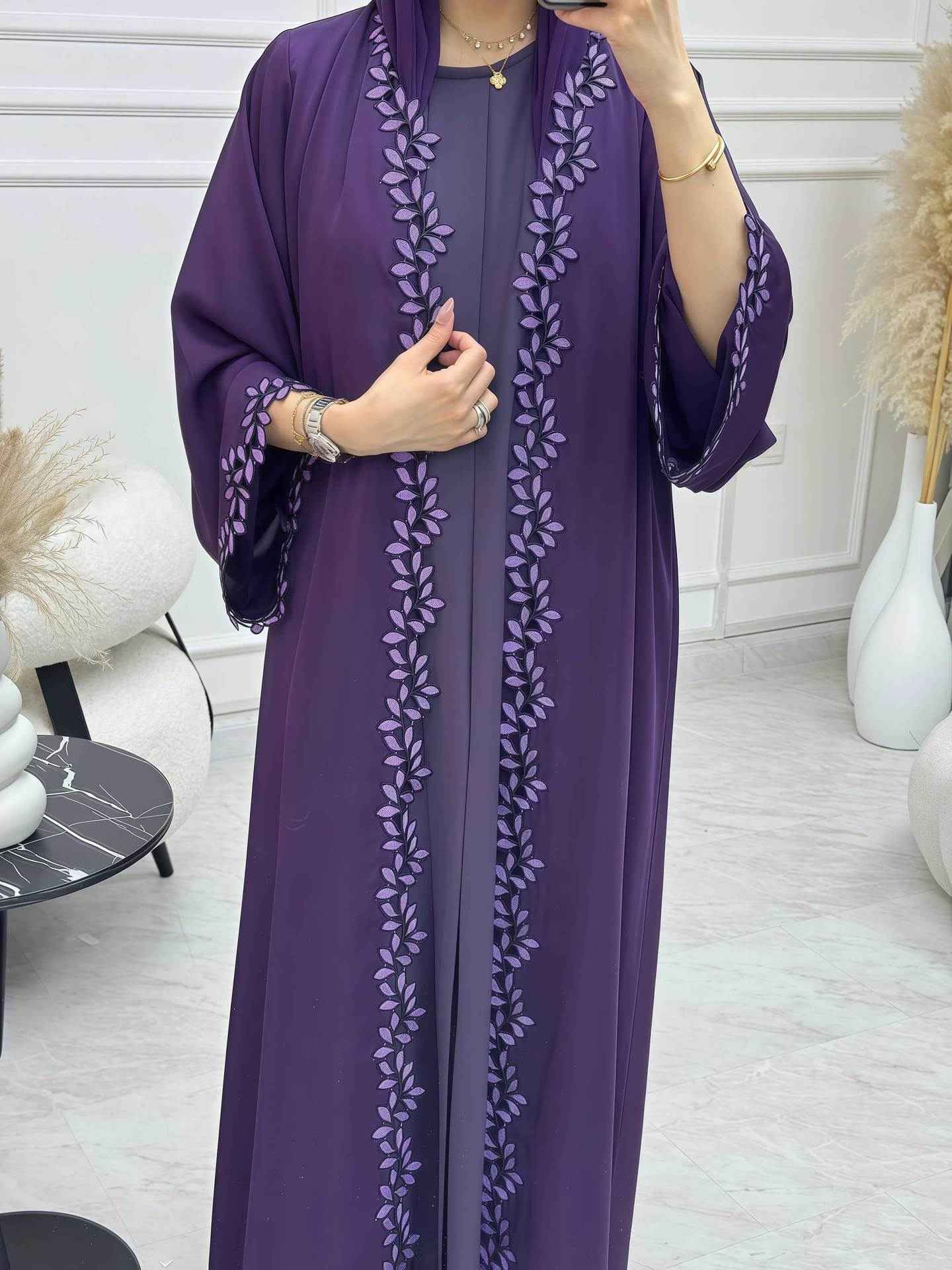 216  Lace-Trimmed Abaya Dress