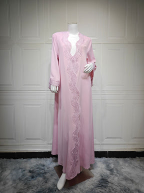 MQ255  Elegant Lace Trim Long Dress Cardigan