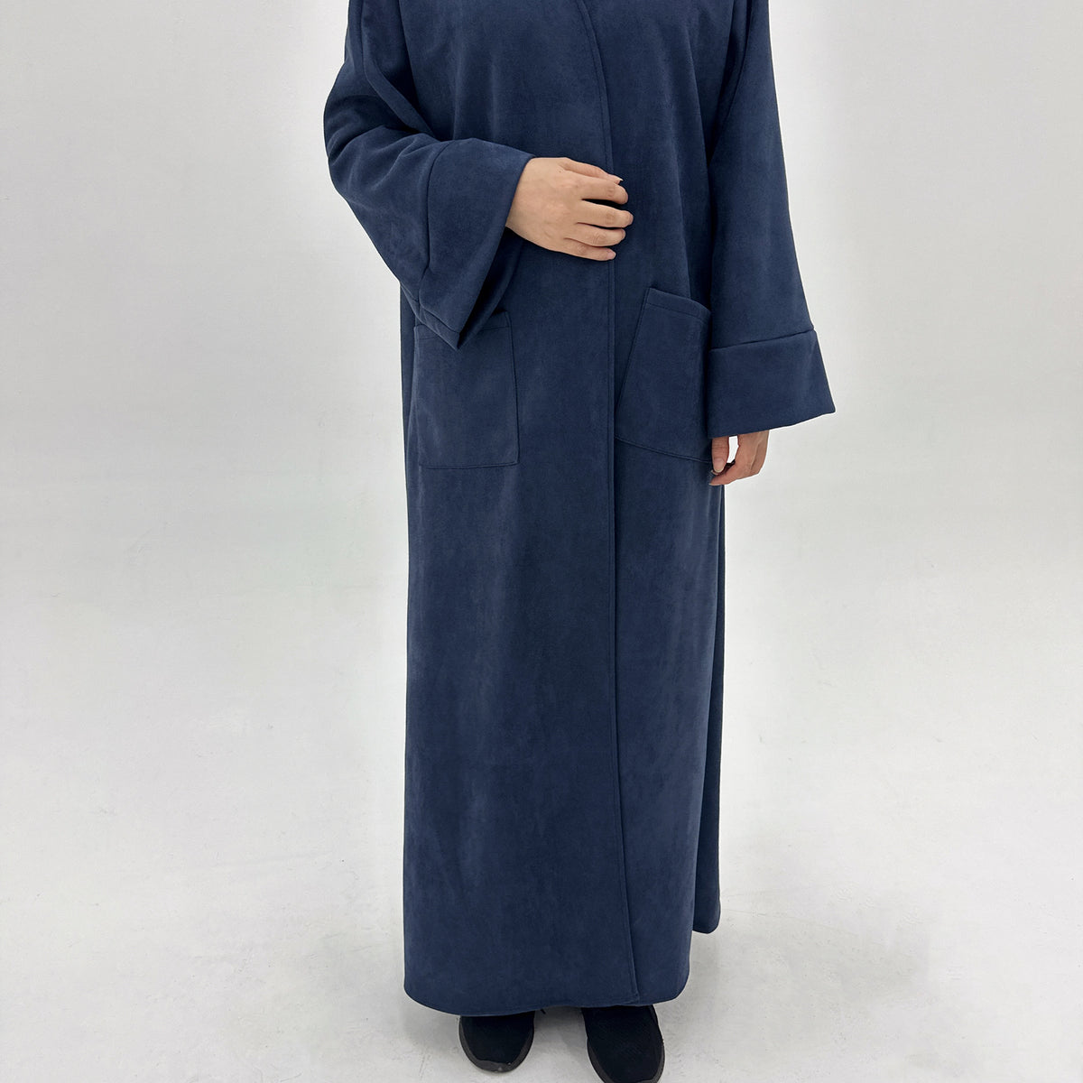 LR891  Fall & Winter Suede Fabric Open Abaya — Open Abaya Only