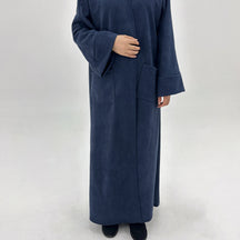 LR891  Fall & Winter Suede Fabric Open Abaya — Open Abaya Only