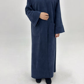 LR891  Fall & Winter Suede Fabric Open Abaya — Open Abaya Only
