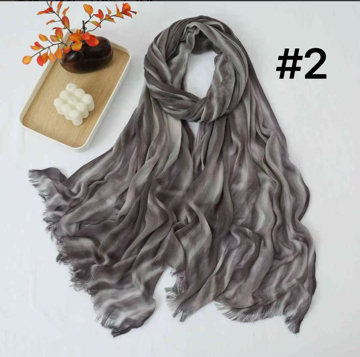 SS017  Striped Tie-Dye Modal Crinkle Hijab with Short Fringe