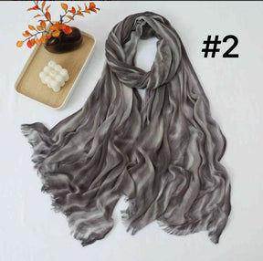 SS017  Striped Tie-Dye Modal Crinkle Hijab with Short Fringe
