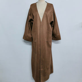 24891#  Fall Winter Plain Suede-Texture Open Abaya
