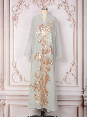 MT557  Stand Collar Sequin Beaded Embroidered Luxury Dress