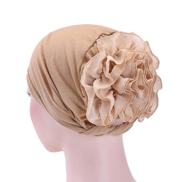 TJM-雪纺盘花 plain chiffon flower hijab turban hat