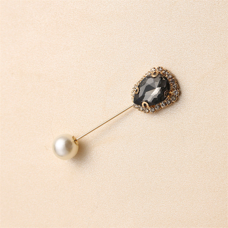 55646  Crystal Brooch with Colorful Zircon Gemstones, Long Pin