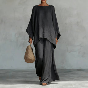 GS-30910  Women Simple Loose Linen Blend Shirt Wide Leg Pants Set