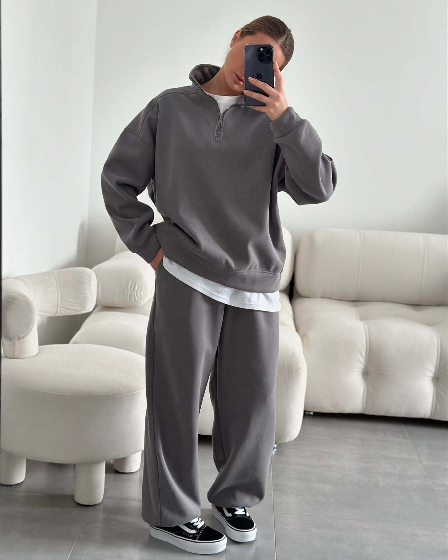 C56300  Women's Oversized Half-Zip Sweatshirt & Drawstring Sweatpants Set