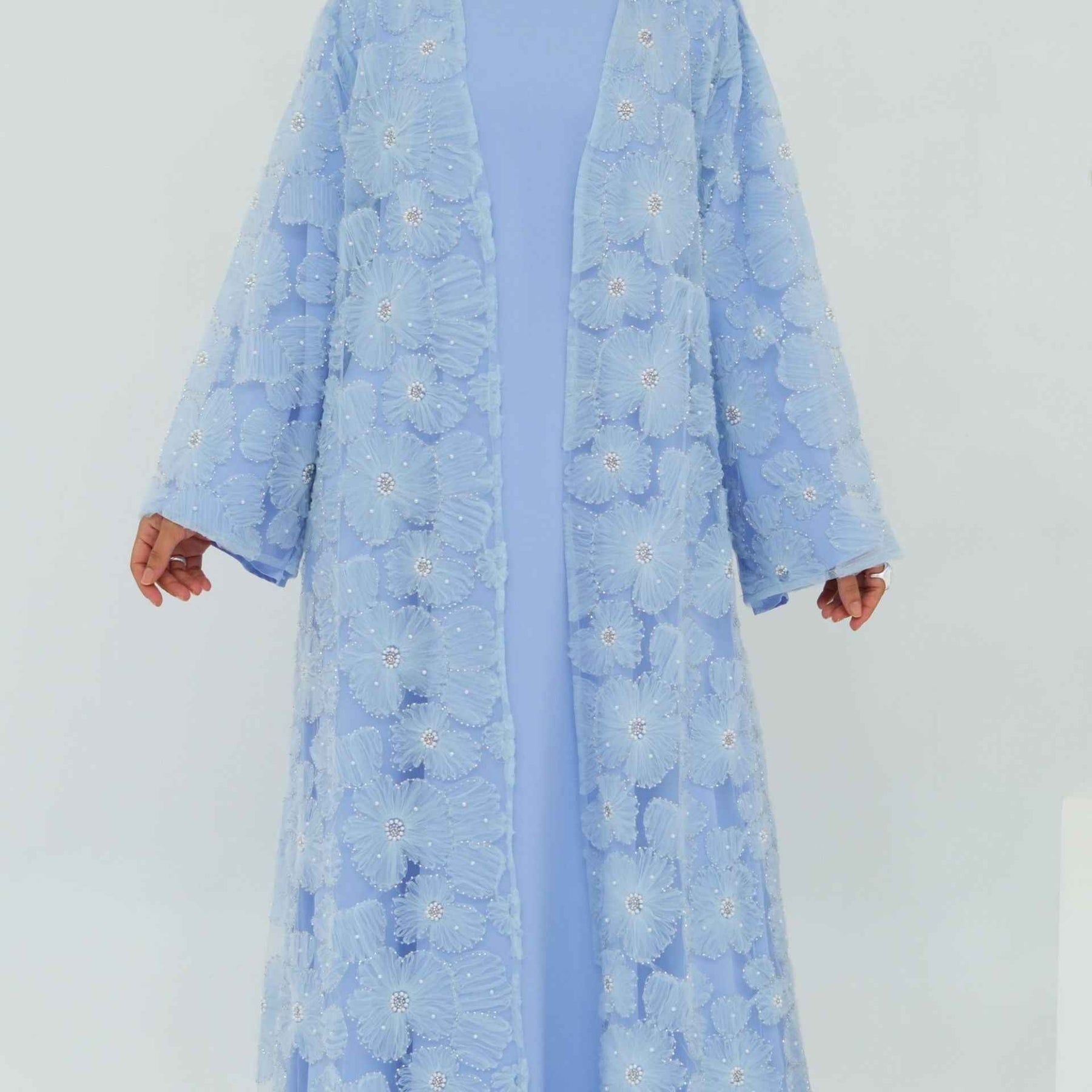 LR1069  3D Floral Beaded Cardigan Abaya