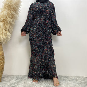 6669 printed floral muslim abaya dress