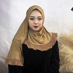 TD51-040  Plain Chiffon Pull-On Single-Layer Ruffle Hijab