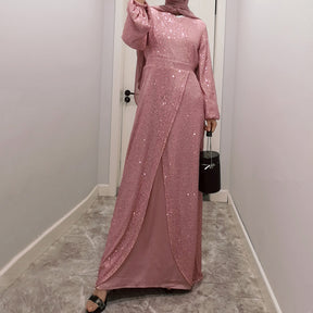 1336 sequin muslim abaya long dress