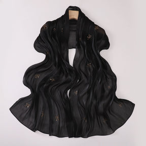 W-0625  Sea Island Silk Bright Silk Hijab with Rhinestone Bow
