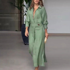 24543  Chic Spring Plain Tie-Waist Elegant Commuter Maxi Abaya Dress