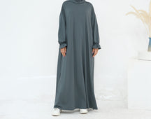 LR958  Plain Polyester Plus Size Long Sleeve Hooded Casual Dress