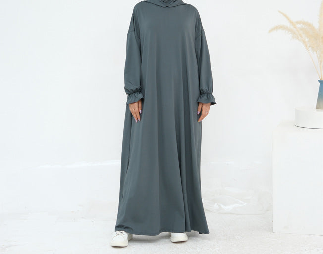 LR958  Plain Polyester Plus Size Long Sleeve Hooded Casual Dress