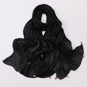 260302  Sea Island Silk Long Hijab with Handmade Chain
