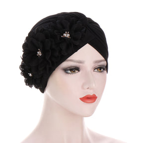 TJM-西瓜帽贴三朵花 plain hijab turban hat