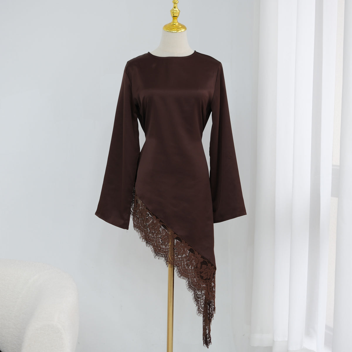 LR1180&LR1185  Back-Tie Waist-Cinched Viscose Long Sleeve Top + Skirt Set-Skirt Set - Mix & Match Set