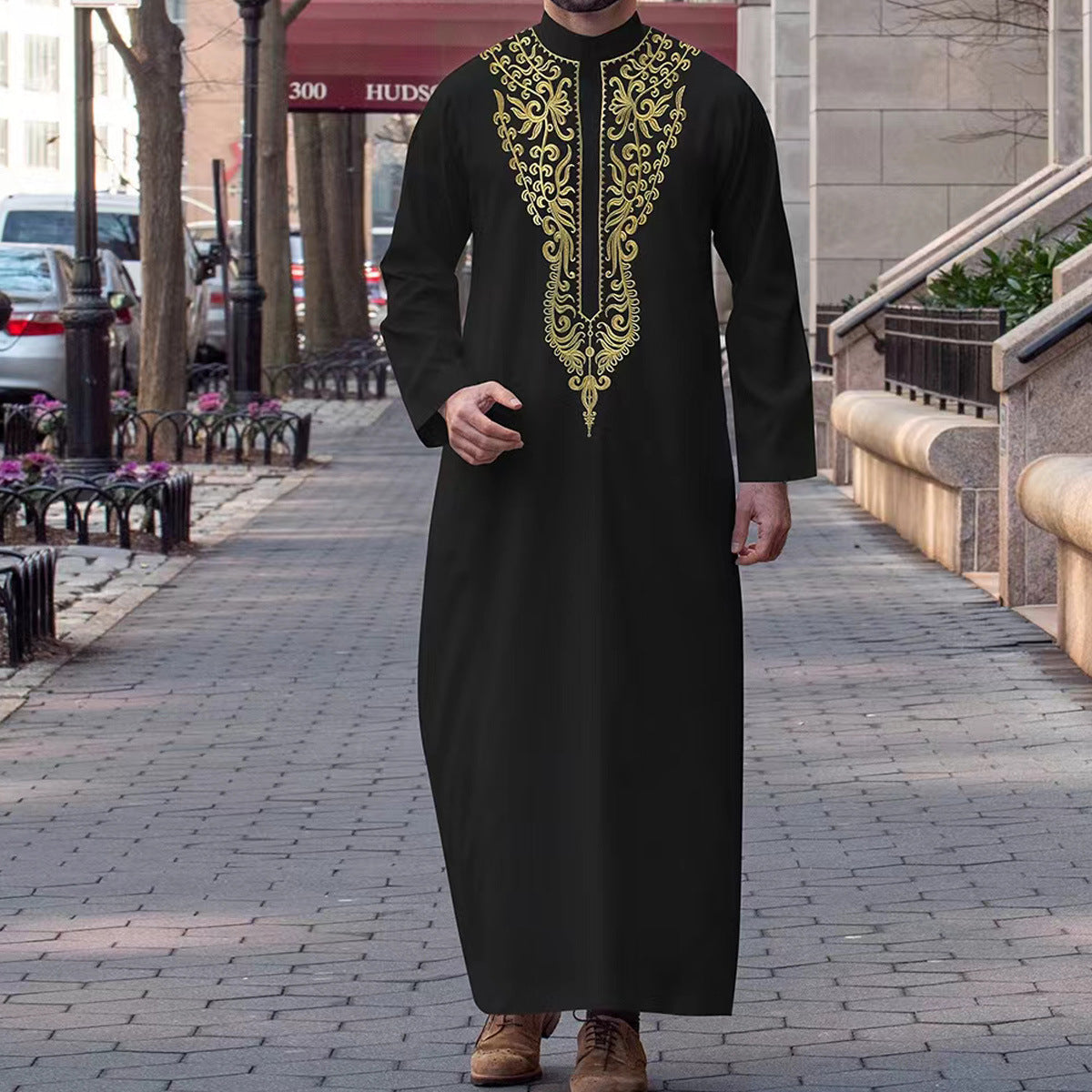 524859  Men's long-sleeve embroidered stand-collar long shirt