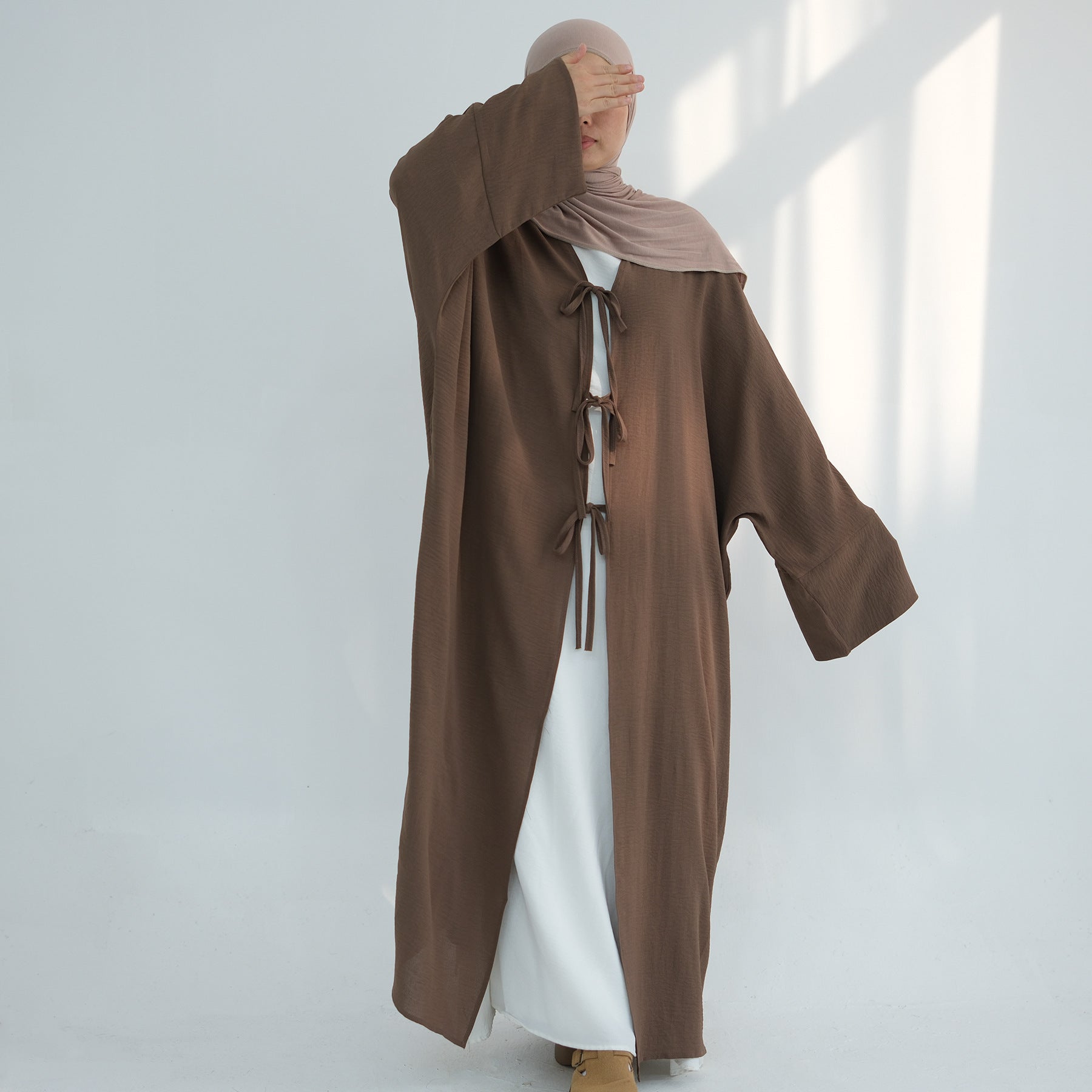 LR883  Tie-Waist Open-Front Polyester Dress