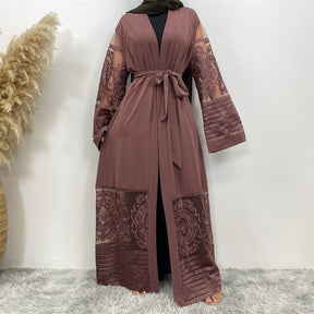 1546 plain Embroidery mesh yarn muslim abaya dress