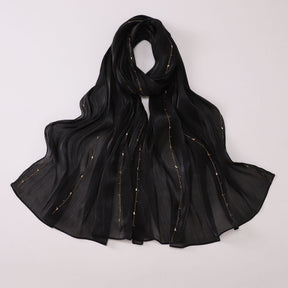 W-0513  Sea Island Silk Bright Silk Hijab with Rhinestone Lines