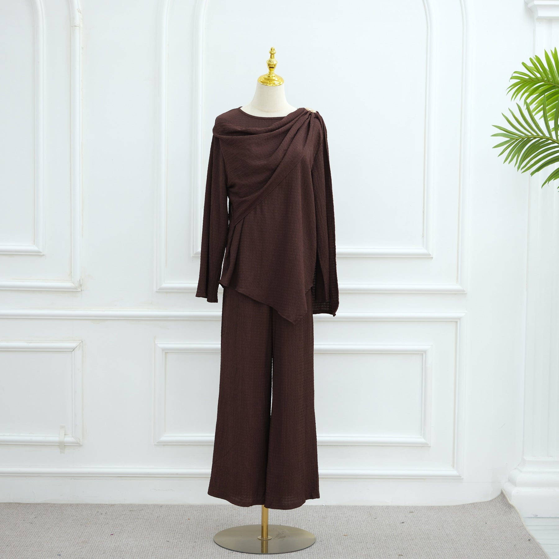 LR1034  Women's Plain Button Cardigan & Pants Two-Piece Set