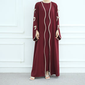 LR962+LR1003 Plain Bow Abaya Dress Set