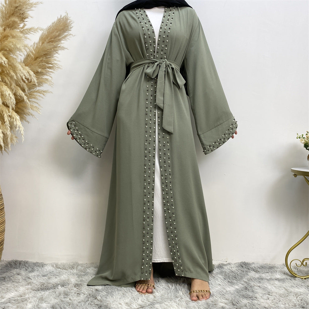 1838 plain Nail bead muslim abaya cardigan dress