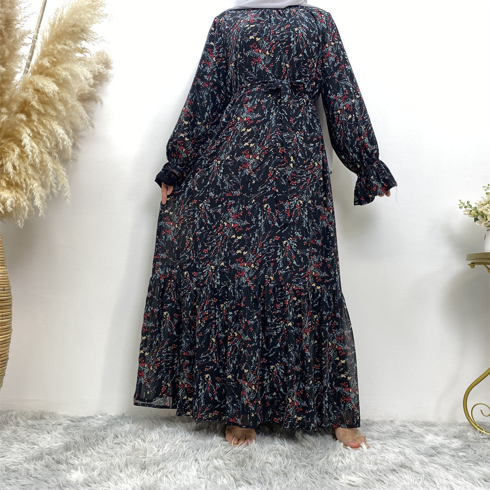 6434 printed floral chiffon abaya dress