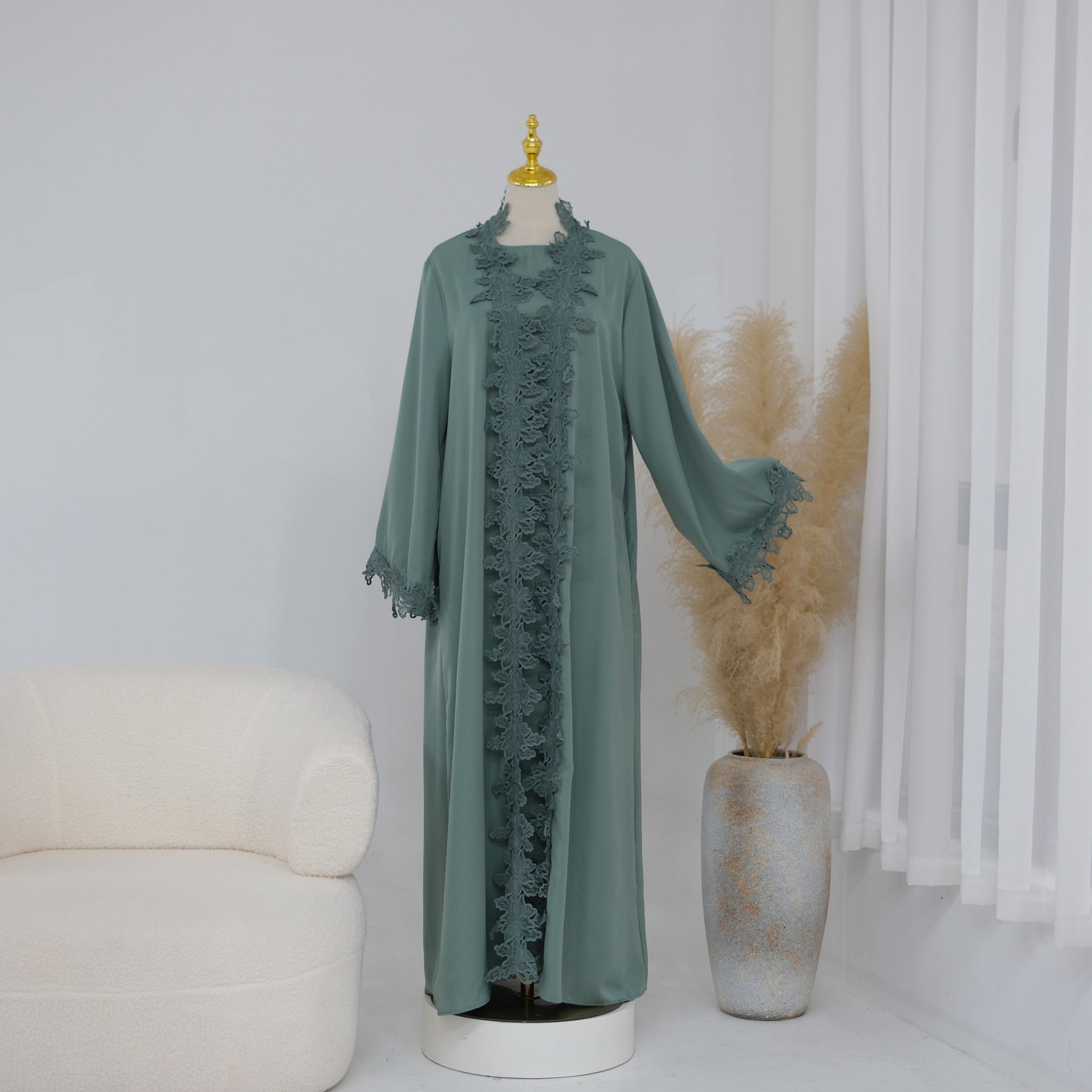 LR1184  Lace Splicing Cardigan and Inner Dress