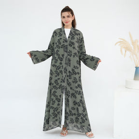 LR1067  Printed Chiffon Lined Open Abaya + Hijab Set
